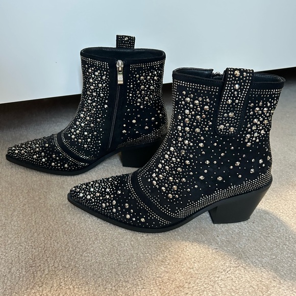 Black rhinestone ankle boots - Picture 2 of 8